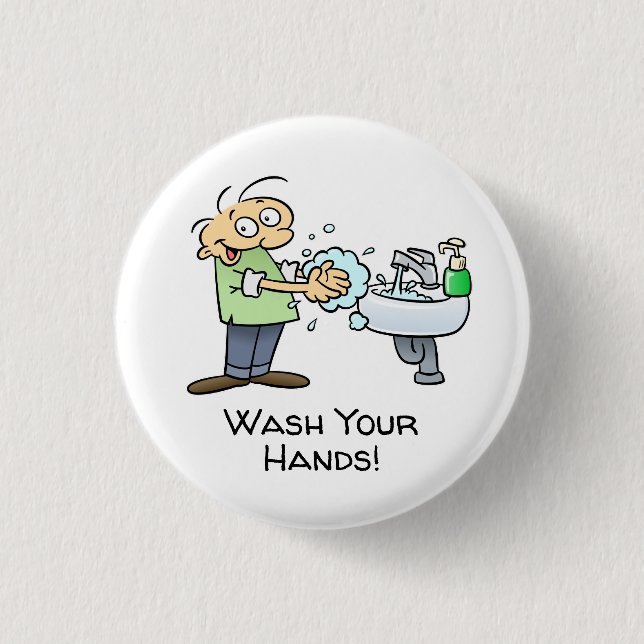 Bóton Redondo 2.54cm Wash Your Hands Cartoon (Frente)