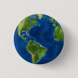 Bóton Redondo 2.54cm Watercolor Earth globe geography funny 3D illusion