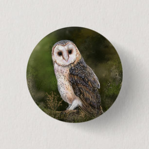 Bóton Redondo 2.54cm Western Barn Owl - Imagem de Cores-d'Água 