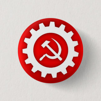 Bóton Redondo 2.54cm White Hammer and Sickle Pin w/White Gear