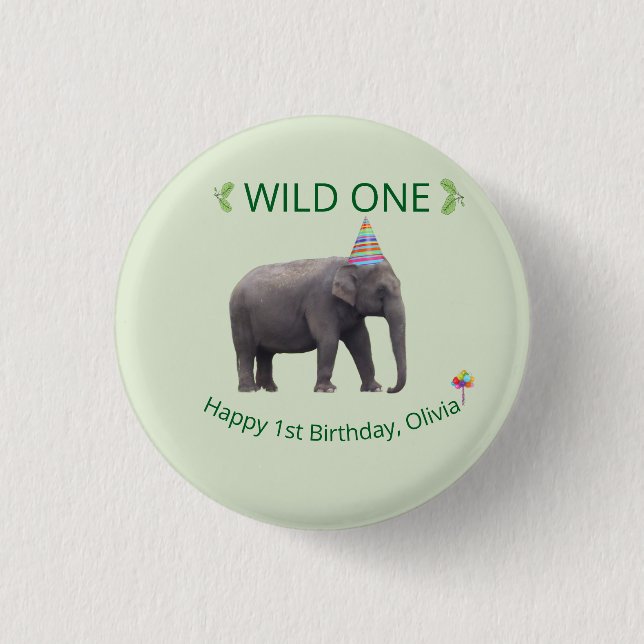 Bóton Redondo 2.54cm Wild One Elephant Birthday Accent (Frente)