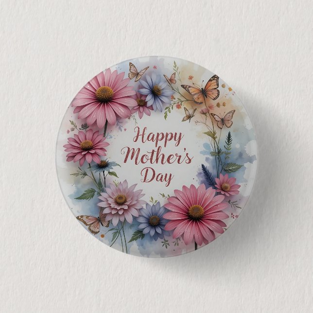 Bóton Redondo 2.54cm WildFlowers Happy Mother's Day (Frente)