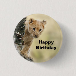 Bóton Redondo 2.54cm Wildlife Lion Cub Foto Birthday