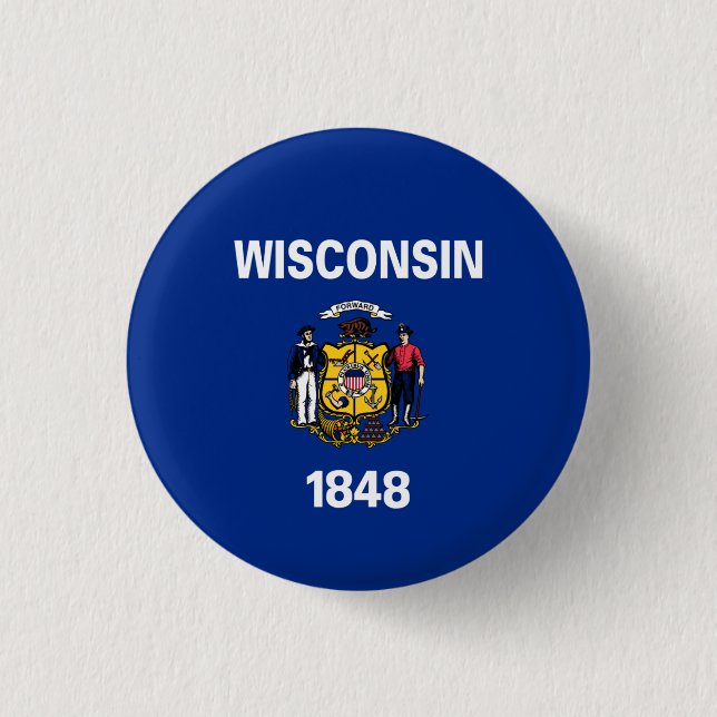 Bóton Redondo 2.54cm Wisconsinite Flag, Flag de Wisconsin (Frente)