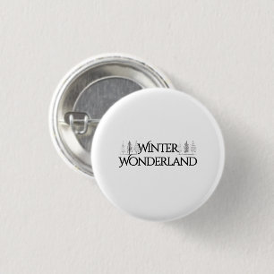 Bóton Redondo 2.54cm Wonderland de inverno - Texto Elegante e Pinheiros
