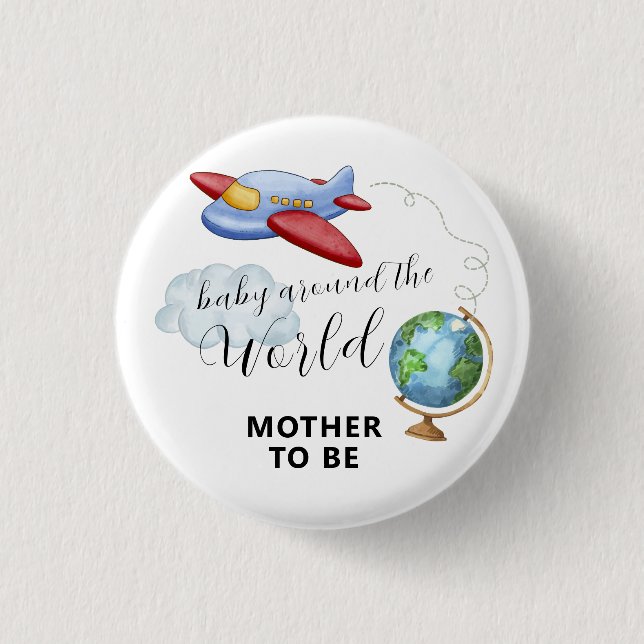 Bóton Redondo 2.54cm World Map Airplane Mother To Be Baby Shower (Frente)