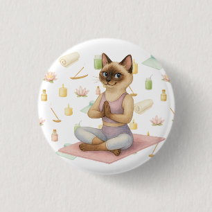 Bóton Redondo 2.54cm Yoga Pose Namaste para amantes de gatos siameses