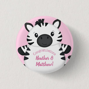 Bóton Redondo 2.54cm Zebra Chá de fraldas Safari Menina Rosa