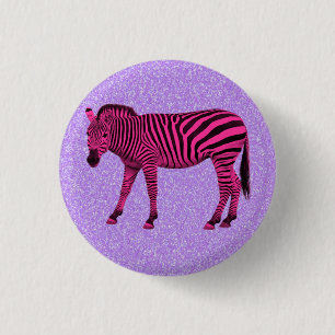 Bóton Redondo 2.54cm Zebra Rosa Quente em Purpurina Roxa