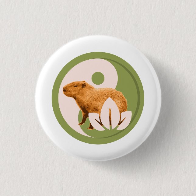 Bóton Redondo 2.54cm Zen Capivara Yin Yang Natureza Pacífica (Frente)