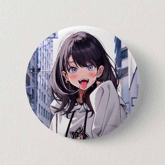 Bóton Redondo 5.08cm 缶バッジ あっかんべーJK｜Badge 寿司娘 GenerativeAI (Frente)