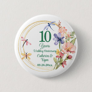 Bóton Redondo 5.08cm 10º Aniversário de Casamento de Lata Quadro Dourad