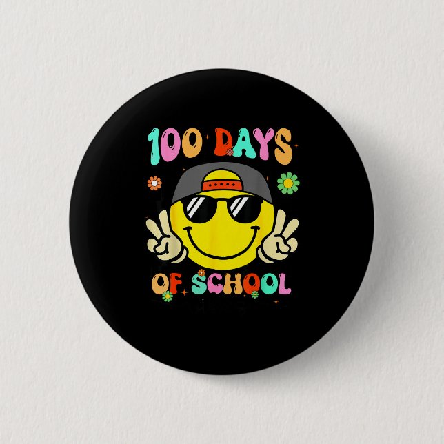 Bóton Redondo 5.08cm 100 Days Of School 100th Day Smile Groovy Face Tea (Frente)