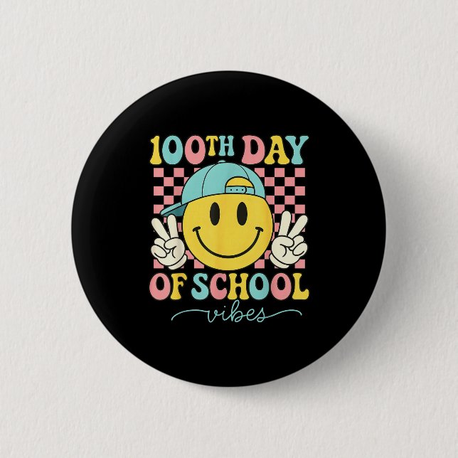 Bóton Redondo 5.08cm 100th Day Of School Vibes 100 Days Teacher Boy Gir (Frente)