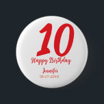 Bóton Redondo 5.08cm 10.º aniversário adicionar nome data ano vermelho<br><div class="desc">design editável</div>