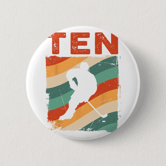 Bóton Redondo 5.08cm 10.º Aniversário Retro Hóquei no Gelo 10 Anos Garo (Frente)