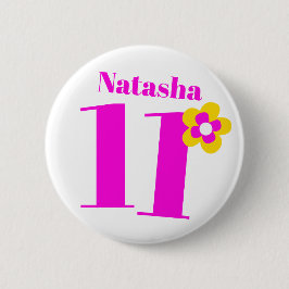 Bóton Redondo 5.08cm 11 Aniversário garotas cor-de-rosa/crachá