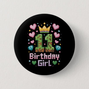 Bóton Redondo 5.08cm 11 Birthday Girl Shirt Jogos Festa 11 Yea