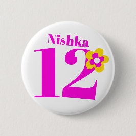 Bóton Redondo 5.08cm 12 Aniversário garotas cor-de-rosa/crachá