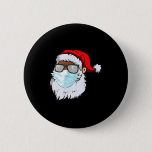 Bóton Redondo 5.08cm 2020 Papai Noel com máscara facial preto afro-amer