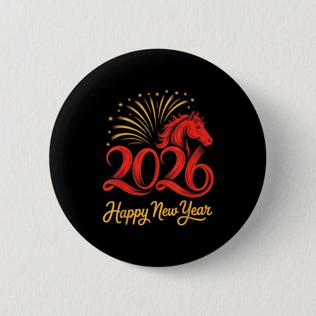 Bóton Redondo 5.08cm 2026 Chinese Zodiac Horse Year Happy New Year Fire (Frente)
