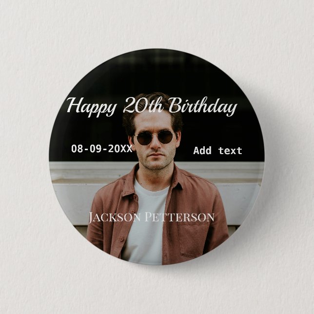 Bóton Redondo 5.08cm 20 de feliz simples data add name mod (Frente)