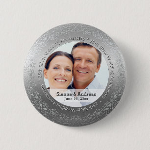 Bóton Redondo 5.08cm 25 Silver Weding com fotografia