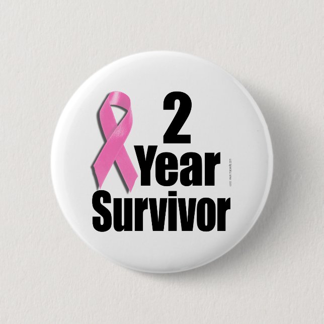 Bóton Redondo 5.08cm 2 anos de Sobrevivência do Câncer da Mama (Frente)