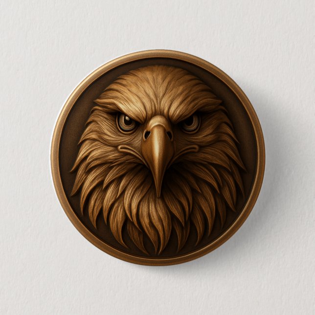 Bóton Redondo 5.08cm 3D Royal Eagle Head Medallion Style Button (Frente)