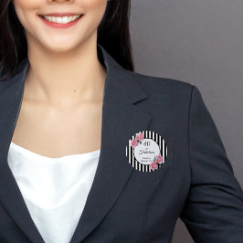 Bóton Redondo 5.08cm 40 rosas rosa fabulosas listras brancas pretas