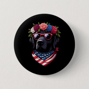 Bóton Redondo 5.08cm 4 De Julho De Black Patriotic American Labrador