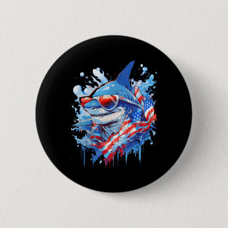 Bóton Redondo 5.08cm 4 de julho Patriotic Funny Shark Sungles Independe