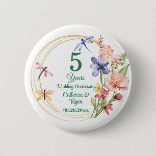Bóton Redondo 5.08cm 5º Aniversário de Casamento de Madeira Quadro Dour