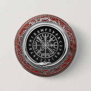 Bóton Redondo 5.08cm [500] Compasso Runic mágico de prata de Vegvisir -