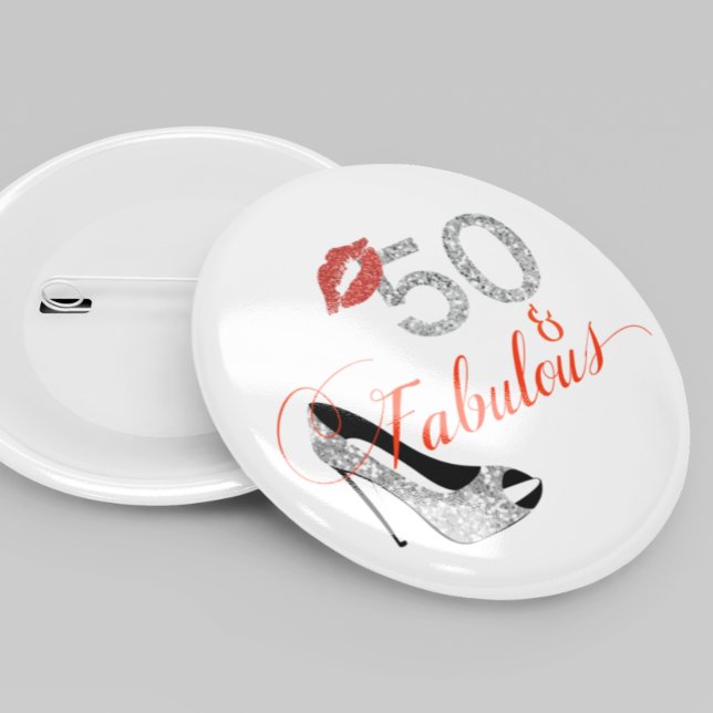 Bóton Redondo 5.08cm 50 e Fabuloso Glitter 50. º Aniversário (Criador carregado)