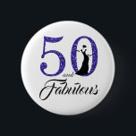 Bóton Redondo 5.08cm 50 e Festa de aniversário fabulosa<br><div class="desc">Celebre fazer 50 anos com este elegante design de 50 anos. 50 e fabuloso em azul escuro brilho e preto e branco com silhueta dançante. Produtos correspondentes e outras cores estão disponíveis em nosso compro. Solicitações personalizadas são bem-vindas.</div>