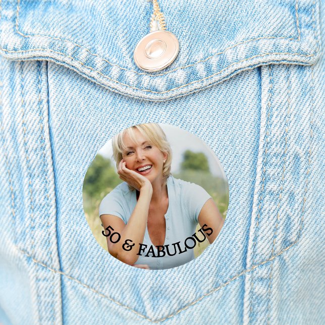 Bóton Redondo 5.08cm 50 fabulous birthday gold name photo (Criador carregado)