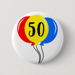 Bóton Redondo 5.08cm 50th balões coloridos do aniversário