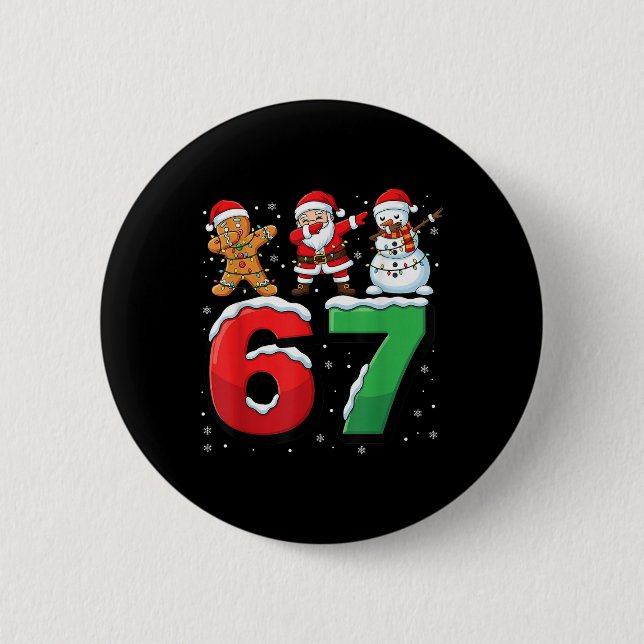 Bóton Redondo 5.08cm 67 Meme Seis Sete Santa Dabbing 6 7 Natal Divertid (Frente)