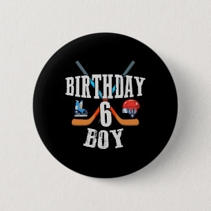 Bóton Redondo 5.08cm 6 Birthday Boy Ice Hockey 6 Anos