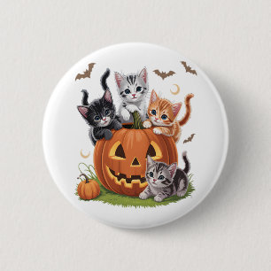 Bóton Redondo 5.08cm 90 Cat Pumpkin Halloween Fala Spooky Season
