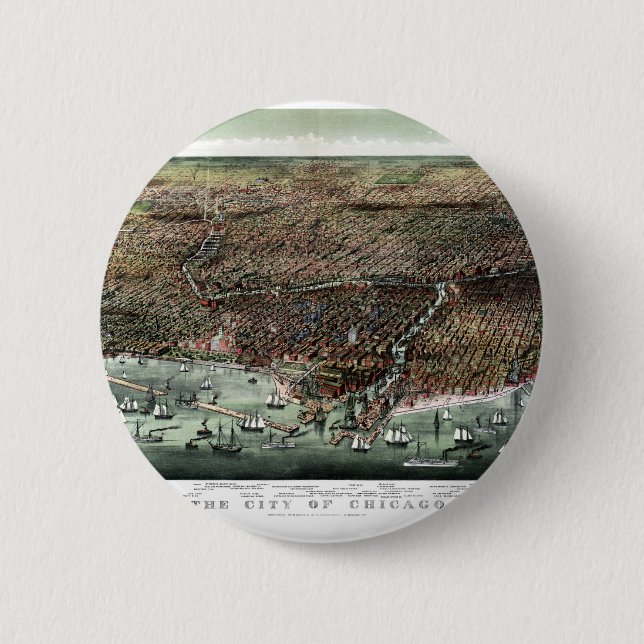 Bóton Redondo 5.08cm A cidade de Chicago - mapa pictórico de 1892 (Frente)