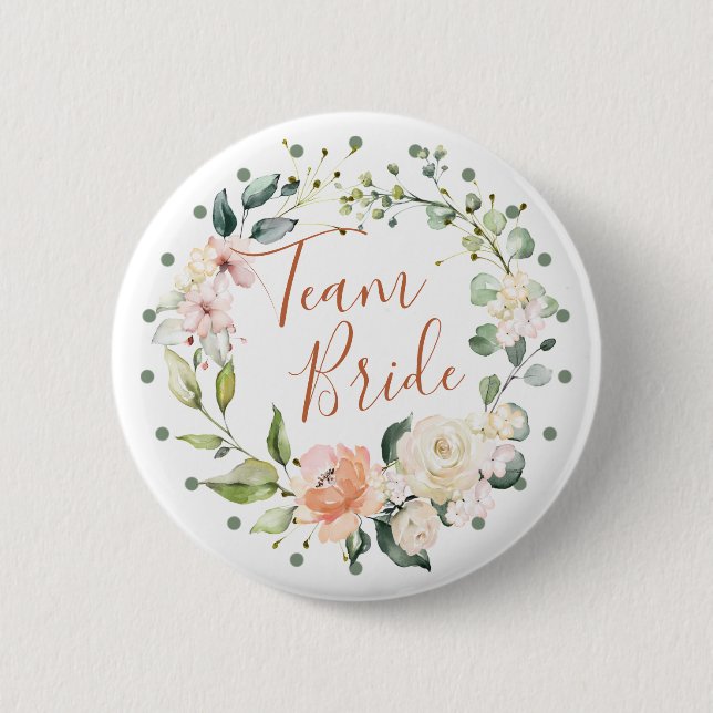 Bóton Redondo 5.08cm A grinalda floral, folhas verdes, bolinhas Team a (Frente)