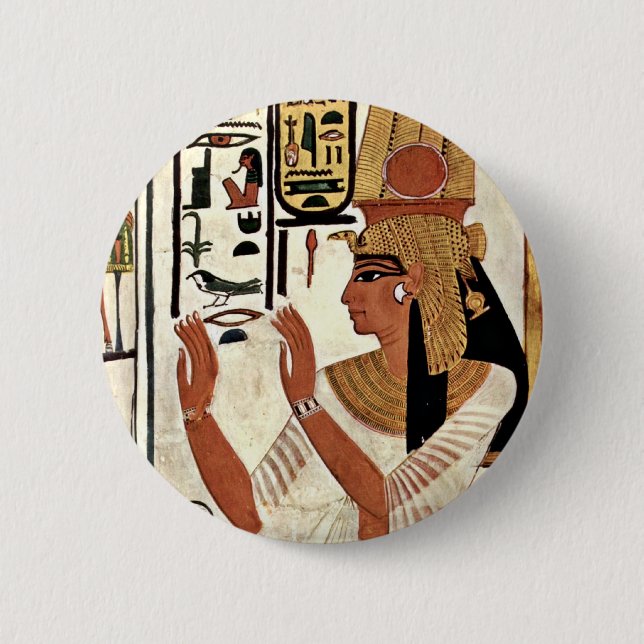 Bóton Redondo 5.08cm A rainha Nefertari na posição da oração por Maler (Frente)
