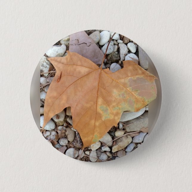 Bóton Redondo 5.08cm a rusty leaf on pebbles (Frente)