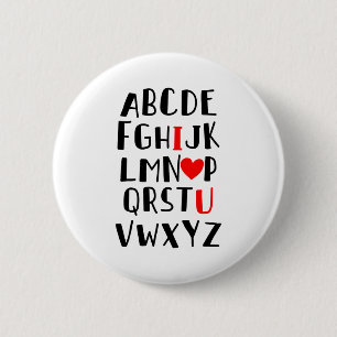 Bóton Redondo 5.08cm Abcd Eu Amo Você Alfabeto Homens Mulheres Fofo Div