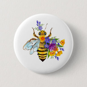 Bóton Redondo 5.08cm Abeja flor com plantas silvestres