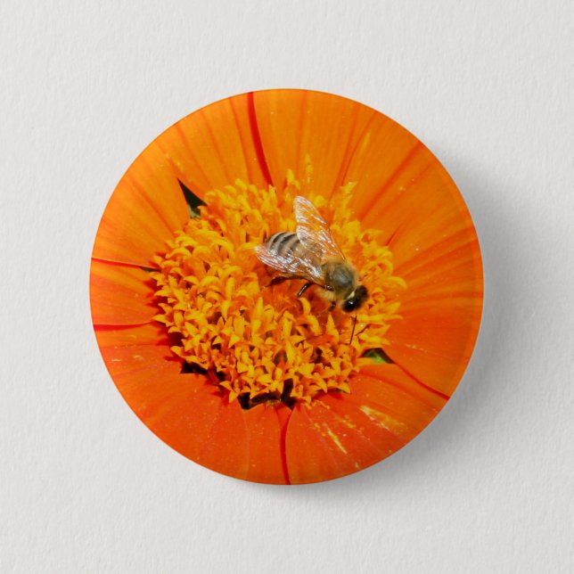 Bóton Redondo 5.08cm abelha de mel no botão das flores de laranja (Frente)