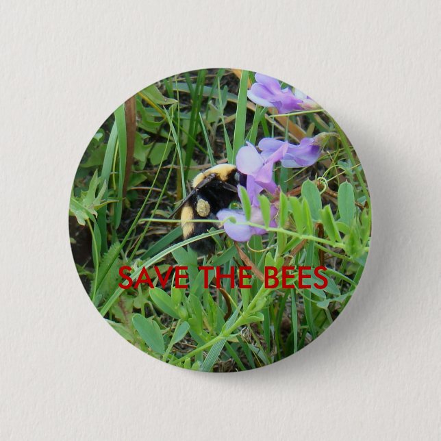 Bóton Redondo 5.08cm Abelha F2 em Wildflowers roxos (Frente)