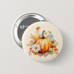 Bóton Redondo 5.08cm Abóbora Laranja e Flores Outono